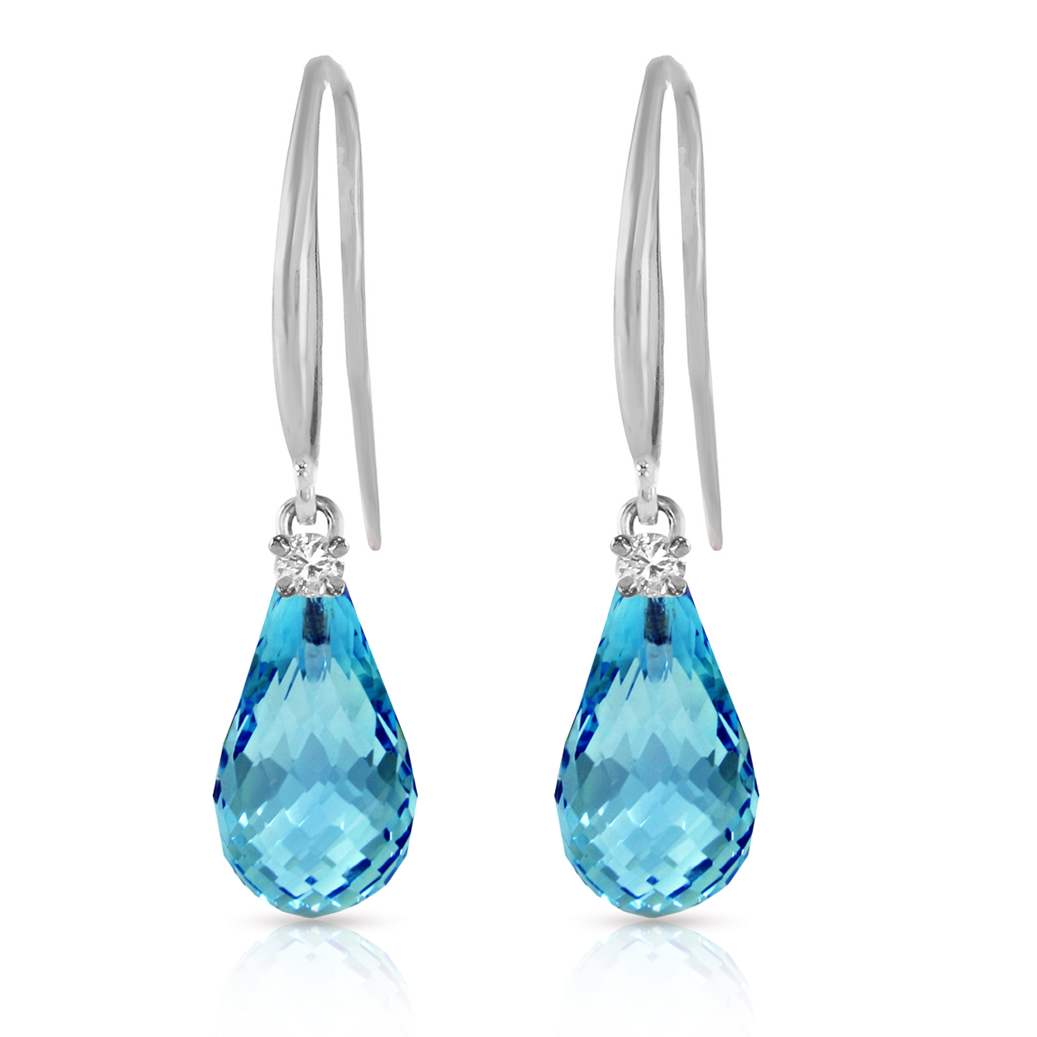 14kGold Fish Hook Earrings With Diamonds Blue Topaz White Gold 942$